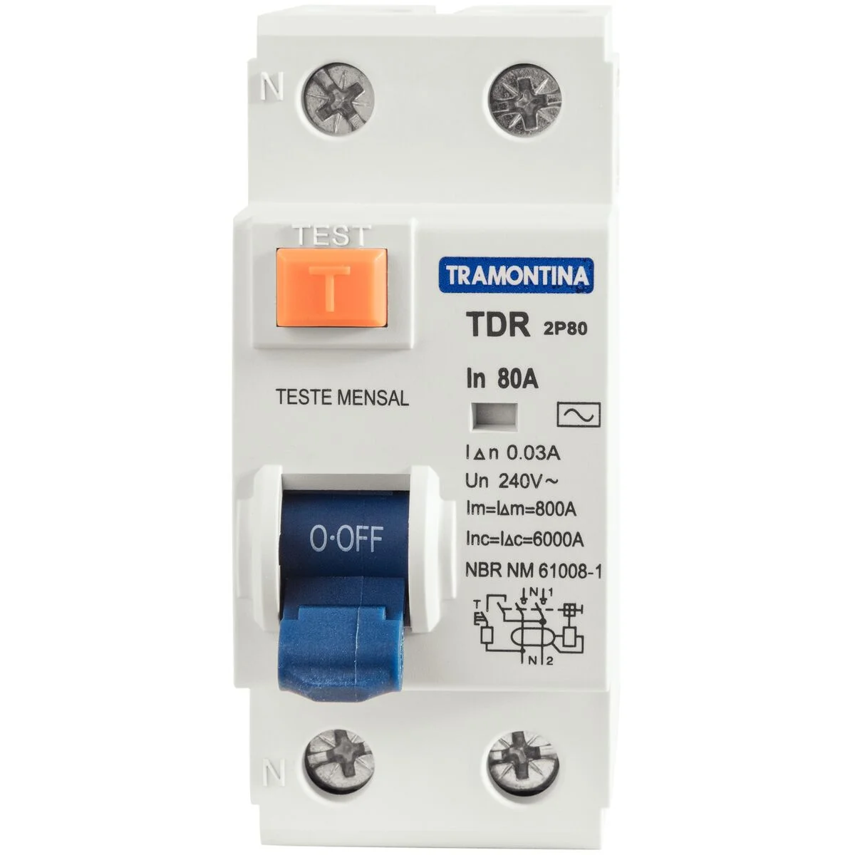 Interruptor TDR-80 2P 80 A 30 mA 6 KA Tramontina