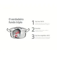 Jogo Cozi-Pasta Tramontina Professional em Aço Inox Fundo Triplo com Tampa Plana Detalhe Satinado 2 Peças 20 cm