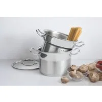 Jogo Cozi-Pasta Tramontina Professional em Aço Inox Fundo Triplo com Tampa Plana Detalhe Satinado 2 Peças 20 cm