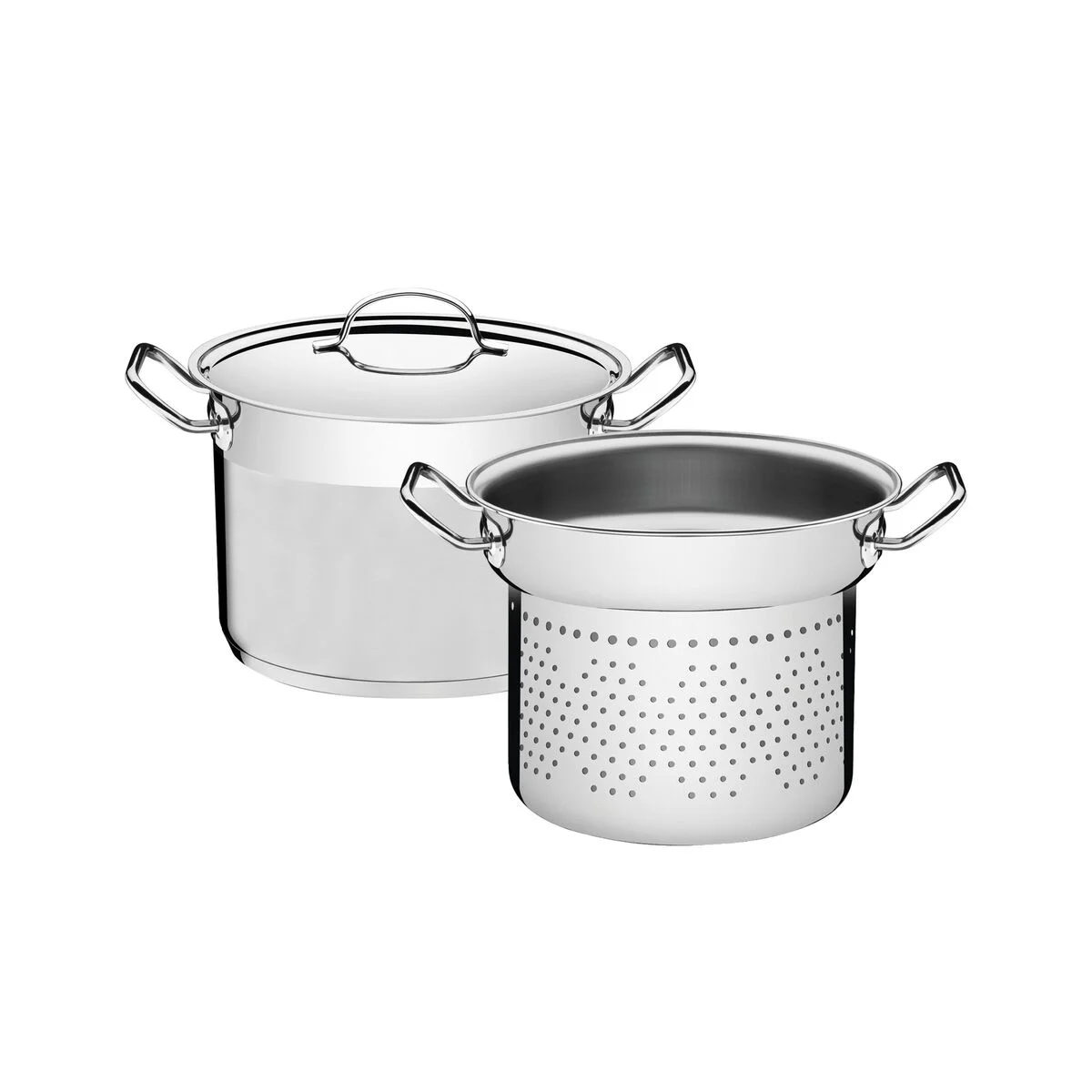 Jogo Cozi-Pasta Tramontina Professional em Aço Inox Fundo Triplo com Tampa Plana Detalhe Satinado 2 Peças 20 cm