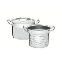Jogo Cozi-Pasta Tramontina Professional em Aço Inox Fundo Triplo com Tampa Plana Detalhe Satinado 2 Peças 20 cm