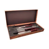Jogo Trinchante Tramontina com Lâminas em Aço Inox e Cabos de Madeira Tratada Polywood Vermelho 03 Peças