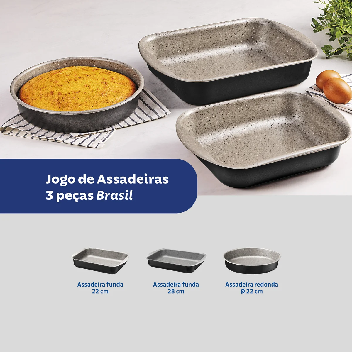 Jogo de Assadeiras Tramontina Brasil em Alumínio com Revestimento Antiaderente Starflon Max Preto 3 Peças