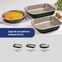 Jogo de Assadeiras Tramontina Brasil em Alumínio com Revestimento Antiaderente Starflon Max Preto 3 Peças