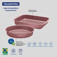 Jogo de Assadeiras Tramontina Brasil em Alumínio com Revestimento Interno e Externo em Antiaderente Starflon Max Rosa 02 Peças