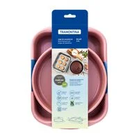 Jogo de Assadeiras Tramontina Brasil em Alumínio com Revestimento Interno e Externo em Antiaderente Starflon Max Rosa 02 Peças
