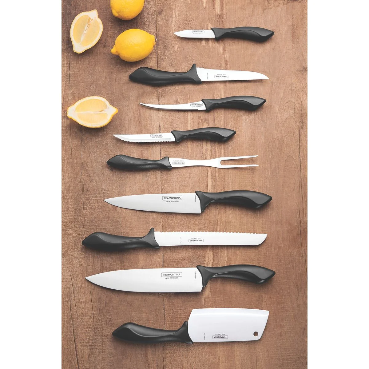 Jogo de Facas Tramontina Affilata com Lâmina em Aço Inox e Cabo de Polipropileno Preto 9 Peças