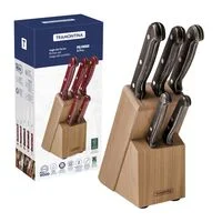 Jogo de Facas Tramontina Polywood com Lâminas em Aço Inox e Cabos de Madeira Tratada Castanho com Suporte de Madeira 6 Peças