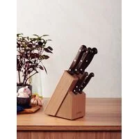 Jogo de Facas Tramontina Polywood com Lâminas em Aço Inox e Cabos de Madeira Tratada Castanho com Suporte de Madeira 6 Peças