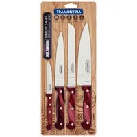 Jogo de Facas Tramontina Polywood com Lâminas em Aço Inox e Cabos de Madeira Tratada Vermelho 4 Peças