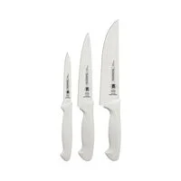 Jogo de Facas Tramontina Premium com Lâminas em Aço Inox e Cabos de Polipropileno Branco 3 Peças