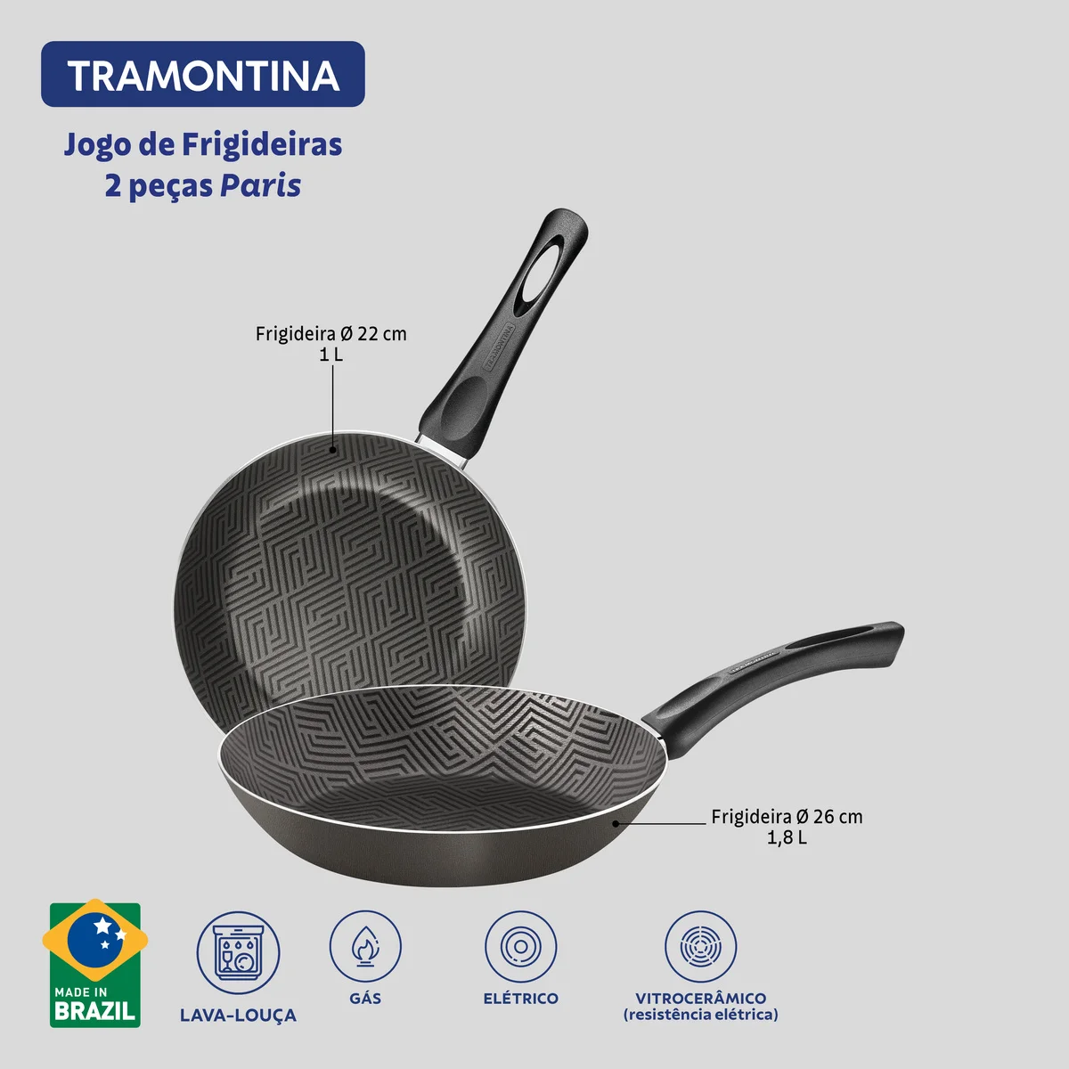Jogo de Frigideiras Tramontina Paris em Alumínio com Revestimento Interno e Externo Antiaderente Starflon Max Chumbo 2 Peças