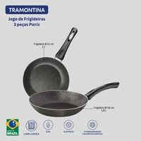 Jogo de Frigideiras Tramontina Paris em Alumínio com Revestimento Interno e Externo Antiaderente Starflon Max Chumbo 2 Peças