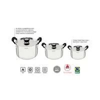 Jogo de Panelas Tramontina Grano Compact em Aço Inox com Corpo Triplo e Alças com Revestimento em Silicone Preto 3 Peças
