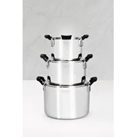 Jogo de Panelas Tramontina Grano Compact em Aço Inox com Corpo Triplo e Alças com Revestimento em Silicone Preto 3 Peças