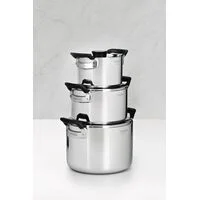 Jogo de Panelas Tramontina Grano Compact em Aço Inox com Corpo Triplo e Alças com Revestimento em Silicone Preto 3 Peças