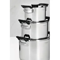 Jogo de Panelas Tramontina Grano Compact em Aço Inox com Corpo Triplo e Alças com Revestimento em Silicone Preto 3 Peças