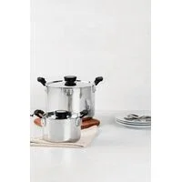 Jogo de Panelas Tramontina Grano Compact em Aço Inox com Corpo Triplo e Alças com Revestimento em Silicone Preto 3 Peças