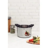 Jogo de Panelas Tramontina Grano Compact em Aço Inox com Corpo Triplo e Alças com Revestimento em Silicone Preto 3 Peças