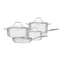 Jogo de Panelas Tramontina Grano Glass em Aço Inox com Corpo Triplo e Tampa de Vidro 4 Peças