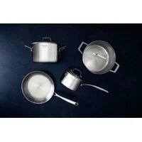 Jogo de Panelas Tramontina Grano Glass em Aço Inox com Corpo Triplo e Tampa de Vidro 4 Peças