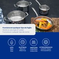 Jogo de Panelas Tramontina Grano Glass em Aço Inox com Corpo Triplo e Tampa de Vidro 4 Peças