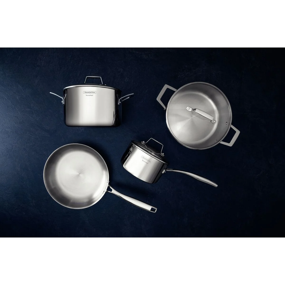 Jogo de Panelas Tramontina Grano Glass em Aço Inox com Corpo Triplo e Tampa de Vidro 4 Peças