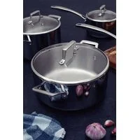 Jogo de Panelas Tramontina Grano Glass em Aço Inox com Corpo Triplo e Tampa de Vidro 4 Peças