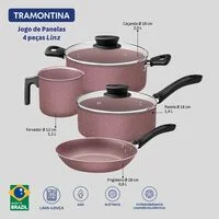 Jogo de Panelas Tramontina Linz em Aluminio com Revestimento Interno e Externo em Antiaderente Starflon Max Rosa 4 Peças