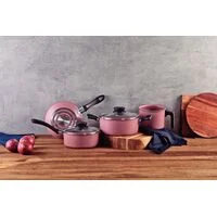 Jogo de Panelas Tramontina Linz em Aluminio com Revestimento Interno e Externo em Antiaderente Starflon Max Rosa 4 Peças