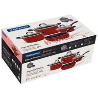Jogo de Panelas Tramontina Mônaco Induction em Alumínio com Revestimento Interno Antiaderente Starflon Premium e Externo Siliconado Vermelho 4 Peças
