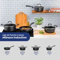 Jogo de Panelas Tramontina Mônaco Induction em Alumínio com Revestimento Interno e Externo Antiaderente Starflon Premium Preto 4 Peças