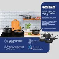 Jogo de Panelas Tramontina Mônaco Induction em Alumínio com Revestimento Interno e Externo Antiaderente Starflon Premium Preto 4 Peças