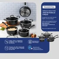 Jogo de Panelas Tramontina Mônaco Induction em Alumínio com Revestimento Interno e Externo Antiaderente Starflon Premium Preto 5 Peças