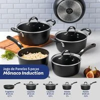 Jogo de Panelas Tramontina Mônaco Induction em Alumínio com Revestimento Interno e Externo Antiaderente Starflon Premium Preto 5 Peças