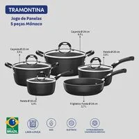 Jogo de Panelas Tramontina Mônaco em Alumínio com Revestimento Interno e Externo em Starflon Premium Preto 05 Peças