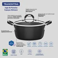 Jogo de Panelas Tramontina Mônaco em Alumínio com Revestimento Interno e Externo em Starflon Premium Preto 05 Peças