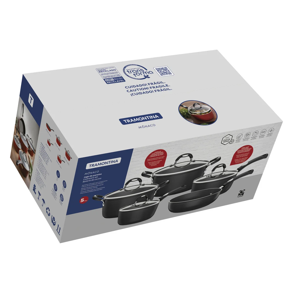 Jogo de Panelas Tramontina Mônaco em Alumínio com Revestimento Interno em Starflon Premium e Externo Siliconado Vermelho 05 Peças