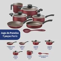 Jogo de Panelas Tramontina Paris em Alumínio com Revestimento Interno e Externo Antiaderente Starflon Max Vermelho 7 Peças
