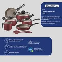 Jogo de Panelas Tramontina Paris em Alumínio com Revestimento Interno e Externo Antiaderente Starflon Max Vermelho 7 Peças