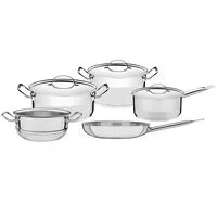 Jogo de Panelas Tramontina Professional em Aço Inox Fundo Triplo com Tampa Plana Detalhe Satinado 5 Peças