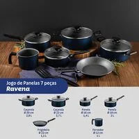 Jogo de Panelas Tramontina Ravena em Alumínio com Revestimento Interno e Externo Antiaderente Starflon Max Azul 7 Peças
