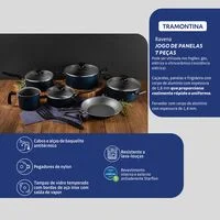 Jogo de Panelas Tramontina Ravena em Alumínio com Revestimento Interno e Externo Antiaderente Starflon Max Azul 7 Peças