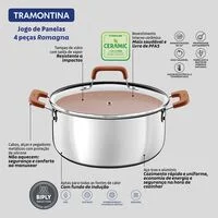 Jogo de Panelas Tramontina Romagna em Aço Inox e Alumínio com Revestimento Interno Cerâmico Marfim 4 peças