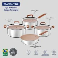 Jogo de Panelas Tramontina Romagna em Aço Inox e Alumínio com Revestimento Interno Cerâmico Marfim 4 peças
