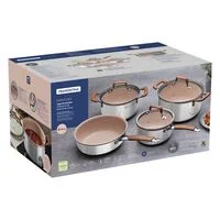 Jogo de Panelas Tramontina Romagna em Aço Inox e Alumínio com Revestimento Interno Cerâmico Marfim 4 peças
