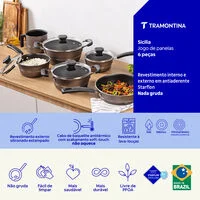 Jogo de Panelas Tramontina Sicília em Alumínio com Revestimento Interno e Externo Antiaderente Starflon Excellent Avelã 6 Peças