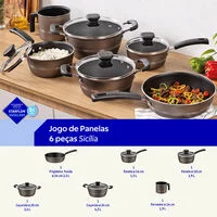 Jogo de Panelas Tramontina Sicília em Alumínio com Revestimento Interno e Externo Antiaderente Starflon Excellent Avelã 6 Peças
