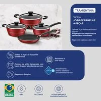 Jogo de Panelas Tramontina Sicília em Alumínio com Revestimento Interno e Externo Antiaderente Starflon Excellent Vermelho 4 Peças