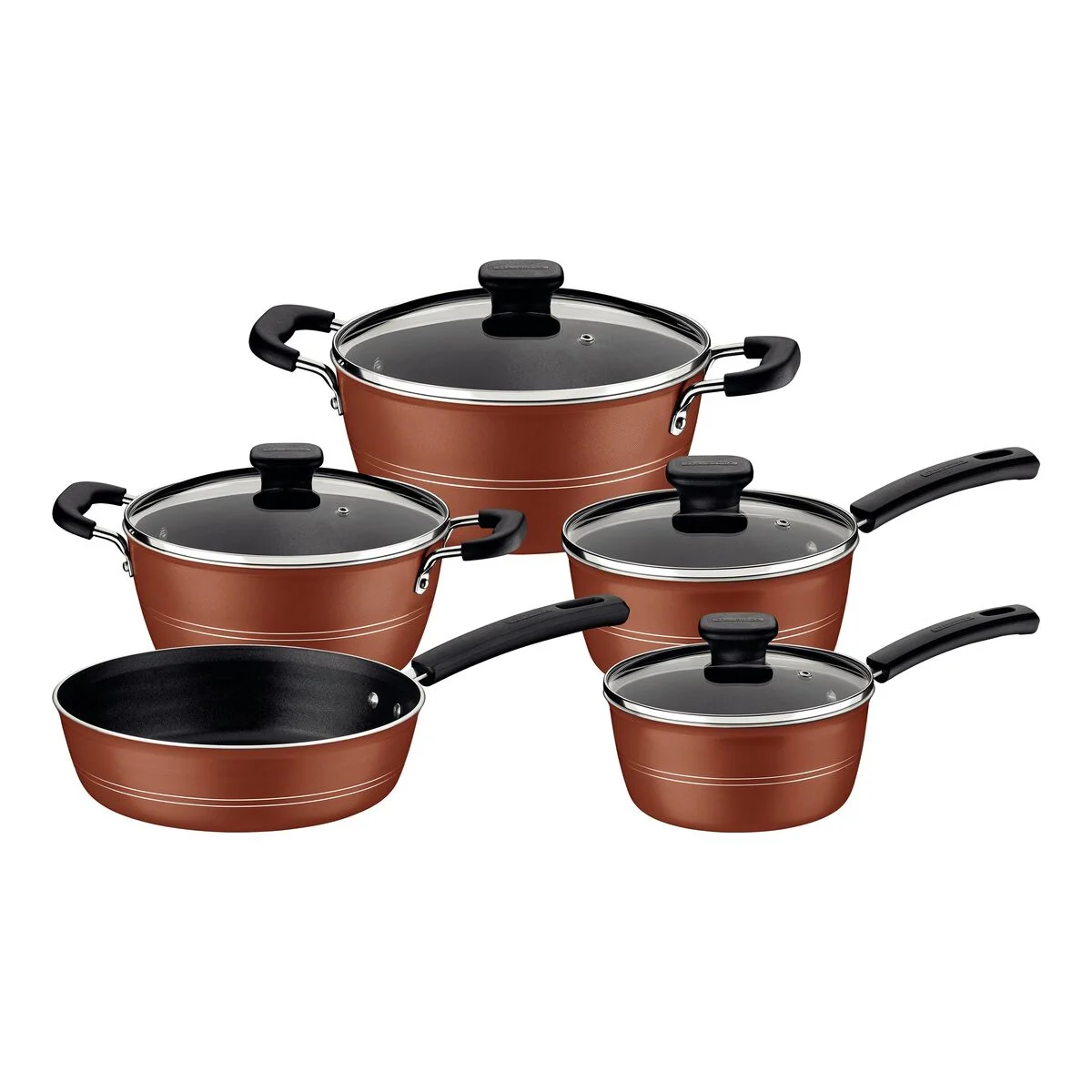 Jogo de Panelas Tramontina Sicília em Alumínio com Revestimento Interno e Externo em Antiaderente Starflon Excellent Bronze 05 Peças